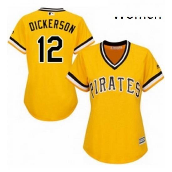 Womens Majestic Pittsburgh Pirates 12 Corey Dickerson Replica Gold Alternate Cool Base MLB Jersey