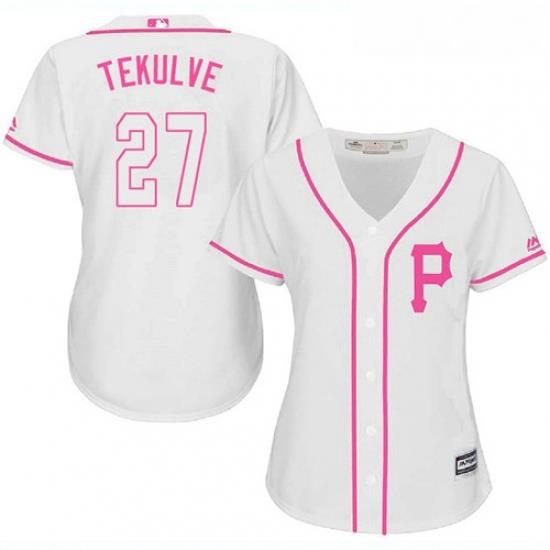 Womens Majestic Pittsburgh Pirates 27 Kent Tekulve Replica White Fashion Cool Base MLB Jersey