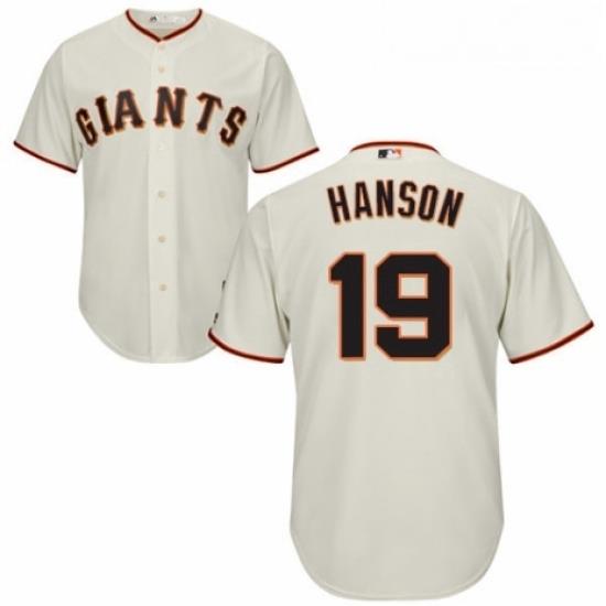 Youth Majestic San Francisco Giants 19 Alen Hanson Replica Cream Home Cool Base MLB Jersey