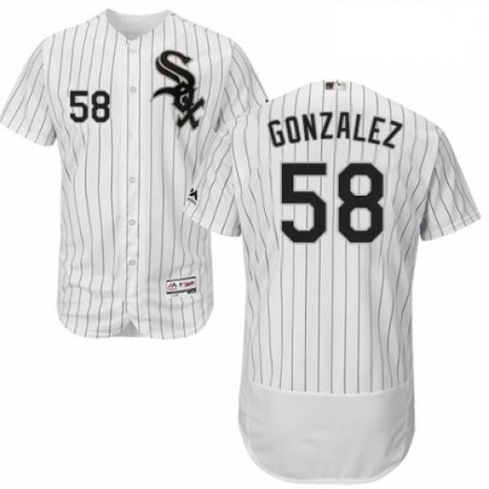 Mens Majestic Chicago White Sox 58 Miguel Gonzalez White Home Flex Base Authentic Collection MLB Jersey