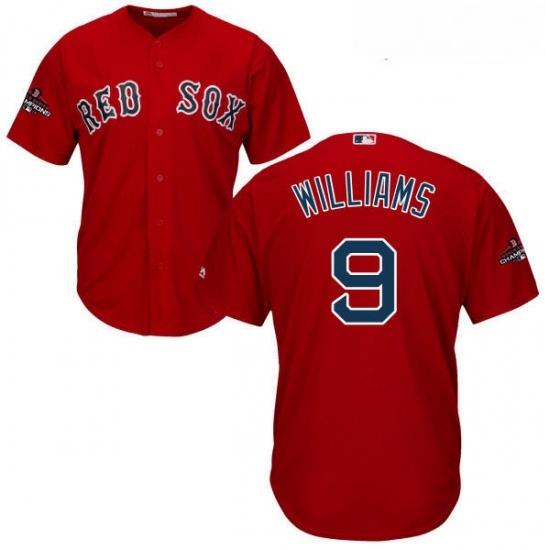 Youth Majestic Boston Red Sox 9 Ted Williams Authentic Red Alternate Home Cool Base 2018 World Series Champions MLB Jersey