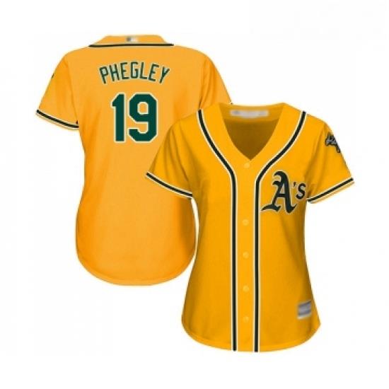 Womens Oakland Athletics 19 Josh Phegley Authentic Gold Alternate 2 Cool Base Baseball Jersey