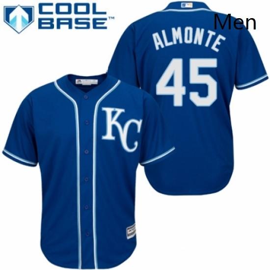 Mens Majestic Kansas City Royals 45 Abraham Almonte Replica Blue Alternate 2 Cool Base MLB Jersey