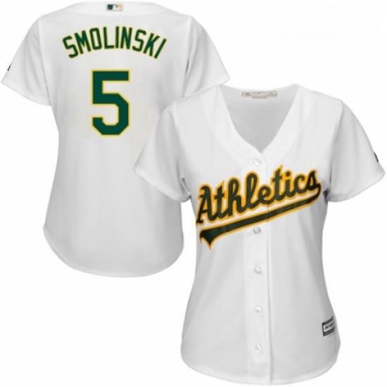 Womens Majestic Oakland Athletics 5 Jake Smolinski Authentic White Home Cool Base MLB Jersey