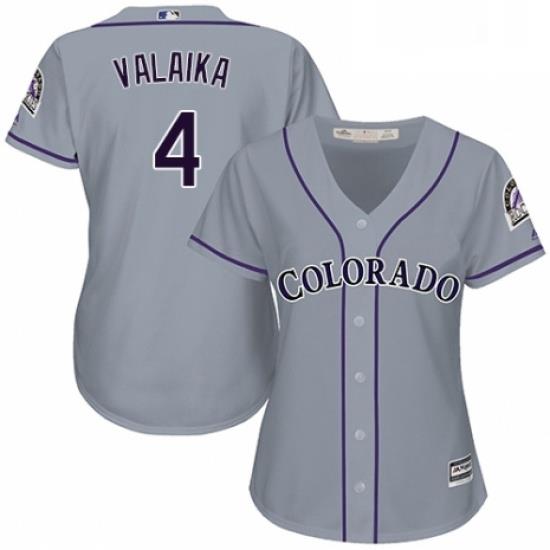 Womens Majestic Colorado Rockies 4 Pat Valaika Replica Grey Road Cool Base MLB Jersey