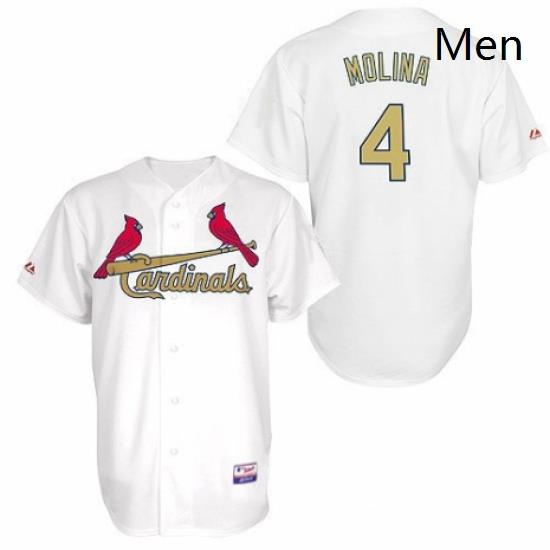 Mens Majestic St Louis Cardinals 4 Yadier Molina Replica White Gold No MLB Jersey