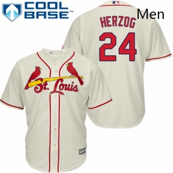 Mens Majestic St Louis Cardinals 24 Whitey Herzog Replica Cream Alternate Cool Base MLB Jersey