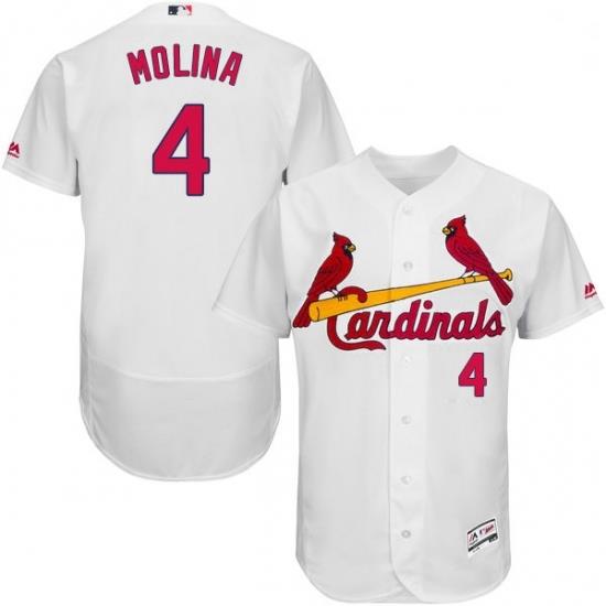 Mens Majestic St Louis Cardinals 4 Yadier Molina White Home Flex Base Authentic Collection MLB Jersey