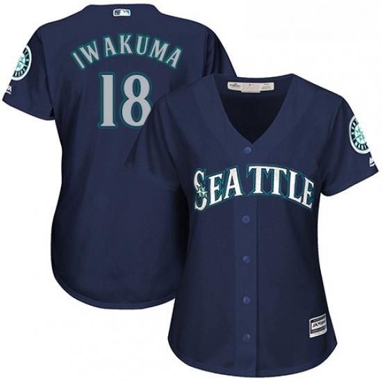 Womens Majestic Seattle Mariners 18 Hisashi Iwakuma Authentic Navy Blue Alternate 2 Cool Base MLB Jersey