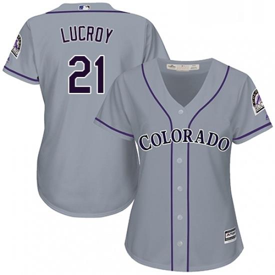 Womens Majestic Colorado Rockies 21 Jonathan Lucroy Replica Grey Road Cool Base MLB Jersey