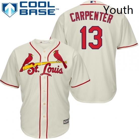 Youth Majestic St Louis Cardinals 13 Matt Carpenter Authentic Cream Alternate Cool Base MLB Jersey