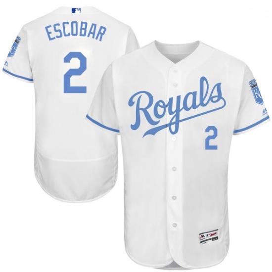 Mens Majestic Kansas City Royals 2 Alcides Escobar Authentic White 2016 Fathers Day Fashion Flex Base Jerseys