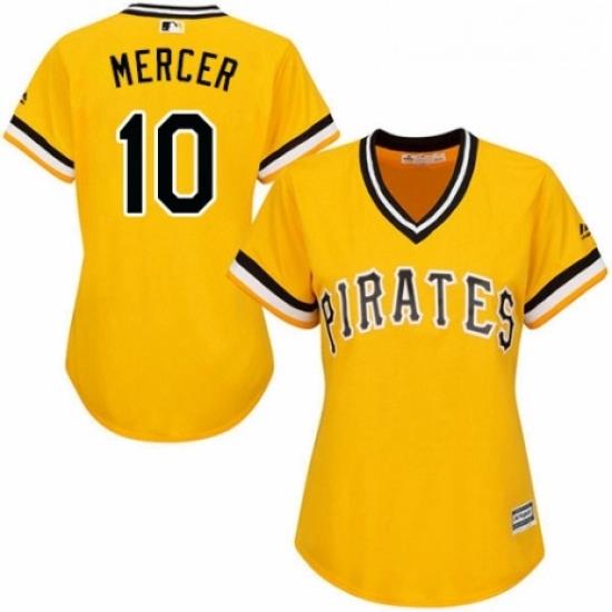 Womens Majestic Pittsburgh Pirates 10 Jordy Mercer Replica Gold Alternate Cool Base MLB Jersey