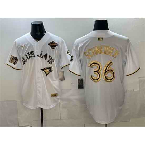 Men Toronto Blue Jays  36 Davis Schneider White Gold 2025 American League Champions Limited Stitched Baseball Jersey