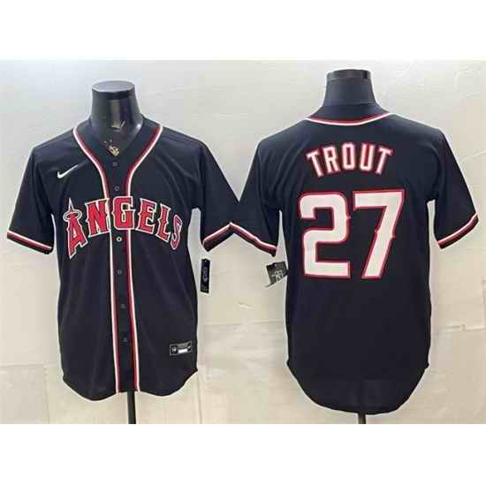 Men Los Angeles Angels  27 Mike Trout 2026 Fashion Replica Black Out Stitched Baseball Jersey