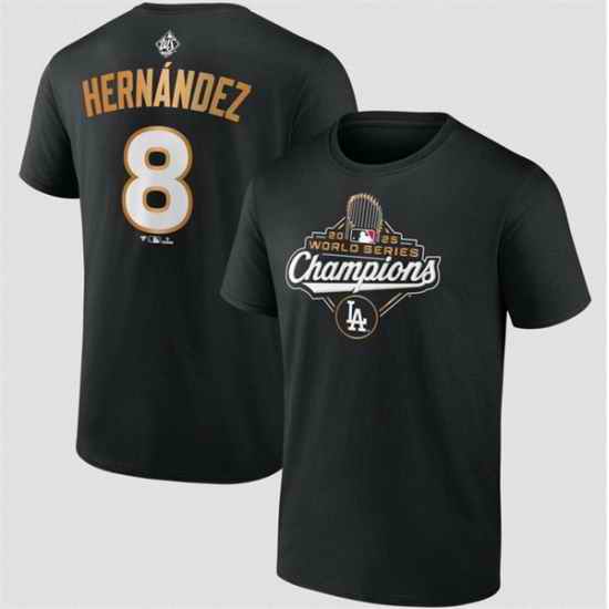 Men Los Angeles Dodgers 8 Enrique Hernandez Black 2025 World Series Champions Name  26 Number T Shirt