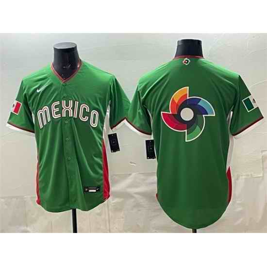 Men Mexico Baseball Team Big Logo Green 2026 World Baseball Classic Stadium Stitched Jersey 001