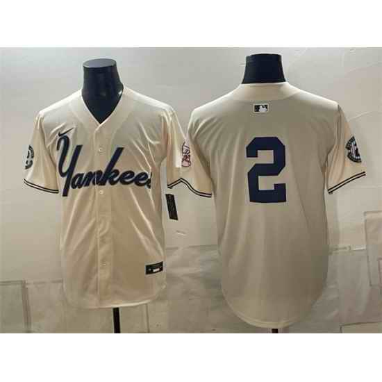 Men New York Yankees 2 Derek Jeter Cream Limited Stitched Baseball Jersey