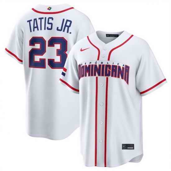 Men Dominican Republic Baseball  Fernando Tatis Jr  White 2026 World Baseball Classic Home Stadium Stitched Jersey