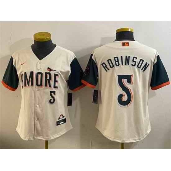Women Baltimore Orioles  5 Brooks Robinson Natural 2026 City Connect Stadium Stitched Baseball Jersey