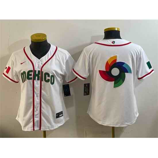 Women Mexico Baseball White 2026 World Baseball Classic Big Logo Home Stadium Stitched Baseball Jersey