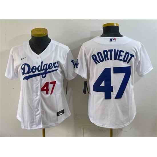 Women Los Angeles Dodgers 47 Ben Rortvedt White Cool Base Stitched Baseball Jersey Run Small