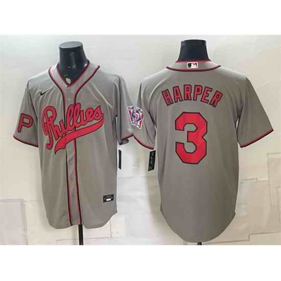 Men Philadelphia Phillies  3 Bryce Harper Gray 2026 Field of Dreams Stadium Stitched Baseball Jersey