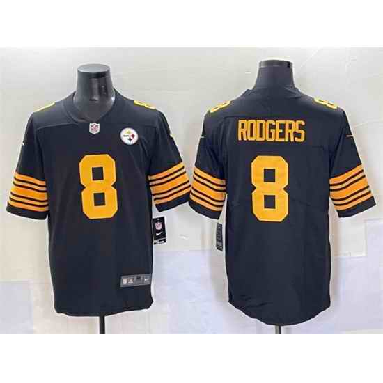 Men Pittsburgh Steelers 8 Aaron Rodgers Black 2025 Color Rush Vapor Limited Stitched Footb