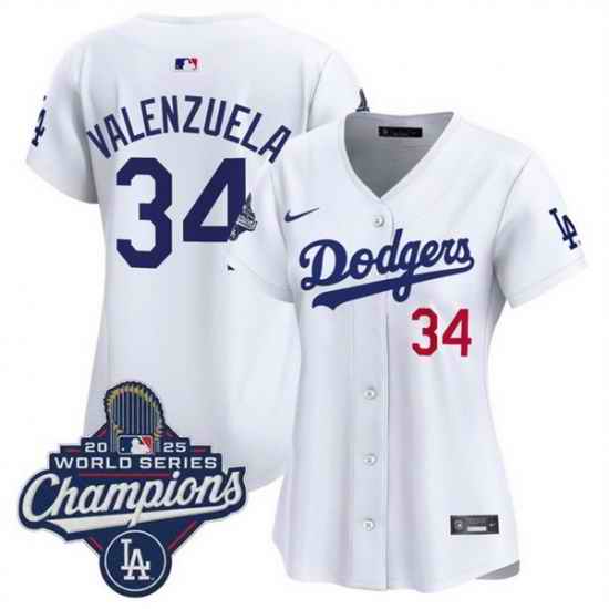 Women Los Angeles Dodgers 34 Fernando Valenzuela White 2025 World Series Champions Home Cool Base Stitched Baseball Jersey