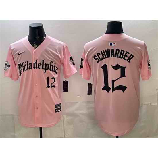 Men Philadelphia Phillies  12 Kyle Schwarber Pink Gothic Vapor Limited Stitched Jersey