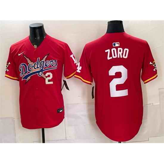 Men Los Angeles Dodgers x One Piece  2 Zoro Red Vapor Premier Limited Stitched Baseball Jersey