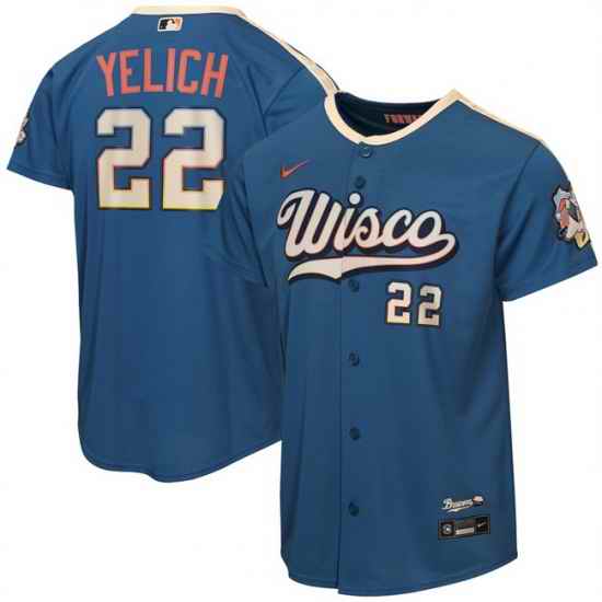 Youth Milwaukee Brewers  22 Christian Yelich Mineral Blue 2026 City Connect Stadium Stitched Baseball Jersey