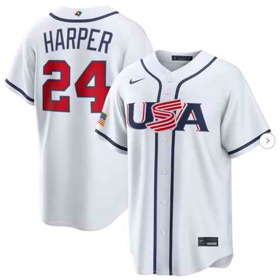 Men USA Baseball Bryce Harper Nike White 2026 World Baseball Classic Home Stadium Jersey