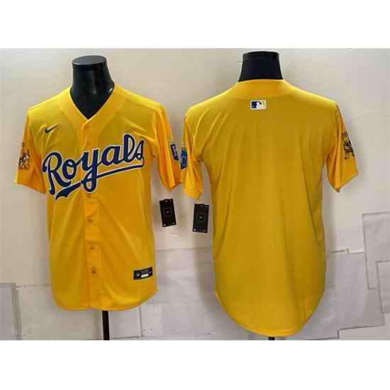 Men Kansas City Royals Blank Gold Sluggerrr Patch Vapor Limited Stitched Baseball Jersey