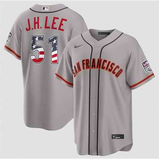 Men San Francisco Giants  51 Jung Hoo Lee Grey 2026 USA 250 Fourth of July Stitched Baseball Jersey