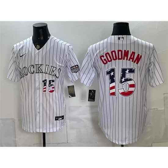 Men Colorado Rockies  15 Hunter Goodman White 2026 USA 250 Fourth of July Home Stitched Baseball Jersey
