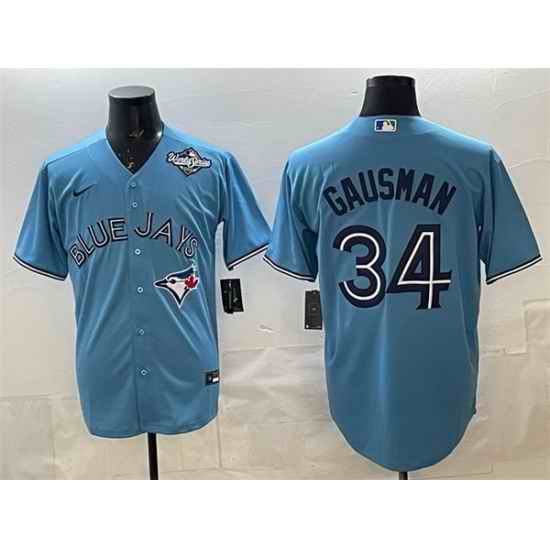 Men Toronto Blue Jays 34 Kevin Gausman Blue 2025 World Series Cool Base Stitched Baseball Jersey