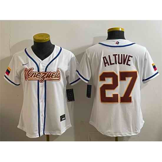 Youth Venezuela Baseball  27 Jose Altuve White 2026 World Baseball Classic Home Stadium Stitched Baseball Jersey
