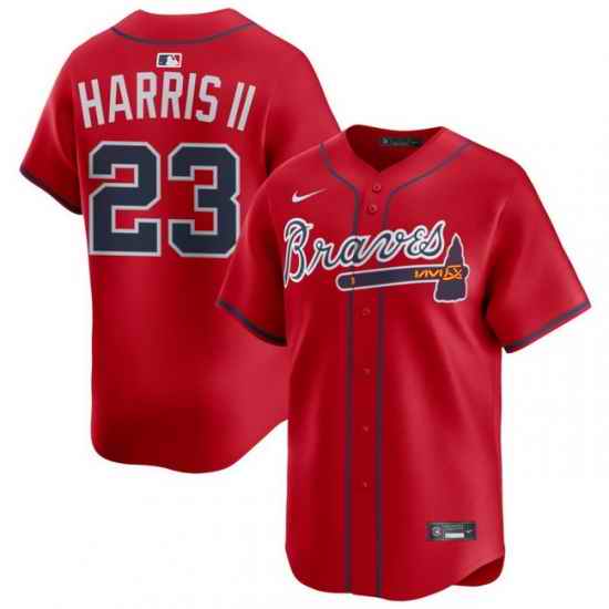 Men Atlanta Braves Nike Alternate Limited Jersey Red Harris II Michael 23