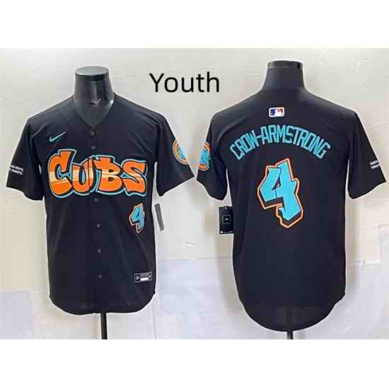 Youth Chicago Cubs 4 Pete Crow Armstrong Black  27Graffiti North Side Edition 27 Vapor Premier Limited Stitched Baseball Je