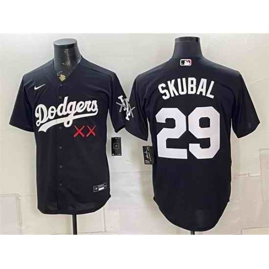 Men Los Angeles Dodgers x KAWS  29 Tarik Skubal Black Vapor Premier Limited Stitched Baseball Jersey