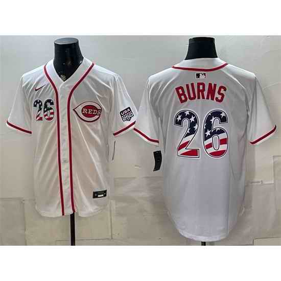 Men Cincinnati Reds  26 Chase Burn White 2026 USA 250 Fourth of July Home Stitched Baseball Jersey