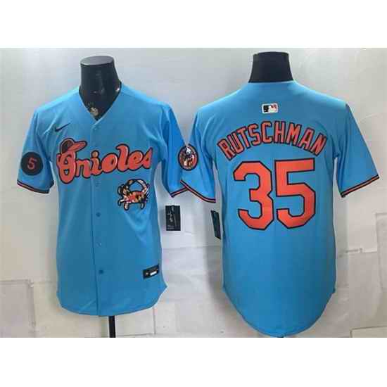 Men Baltimore Orioles  35 Adley Rutschman Blue With Patch Vapor Premier Limited Stitched Baseball Jersey