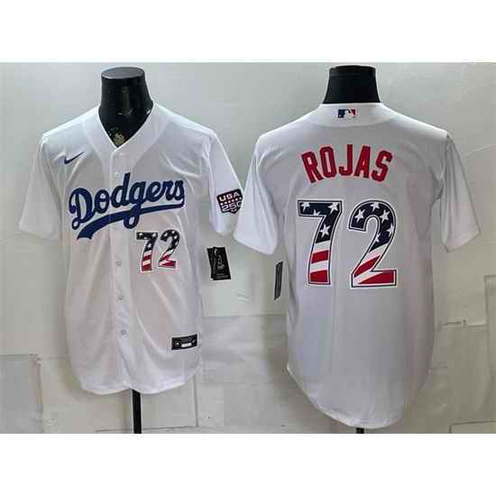 Men Los Angeles Dodgers  72 Miguel Rojas White USA 250 Fourth of July Home Stitched Baseball Jersey