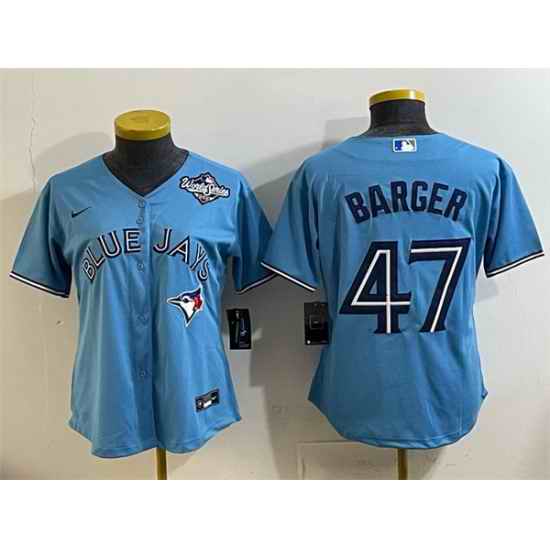 Women Toronto Blue Jays 47 Addison Barger Blue 2025 World Series Cool Base Stitched Baseball Jersey