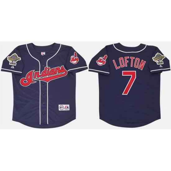 Men Cleveland Guardians 7 Kenny Lofton Navy 1995 World Series Stitched Baseball Jersey
