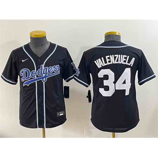 Youth Los Angeles Dodgers 34 Fernando Valenzuela Black Stitched Baseball Jersey