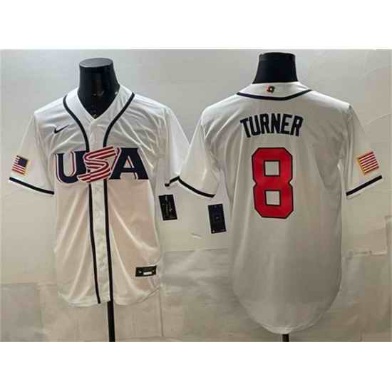 Men USA Baseball  8 Trea Turner White 2026 World Baseball Classic Home Stadium Stitched Jersey