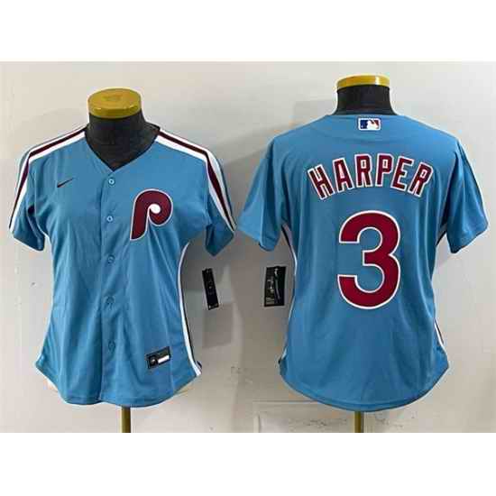Women Philadelphia Phillies 3 Bryce Harper Blue Stitched Baseball Jersey