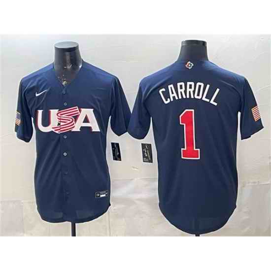Men USA Baseball  1 Corbin Carroll Navy World Baseball Classic Stitched Jersey